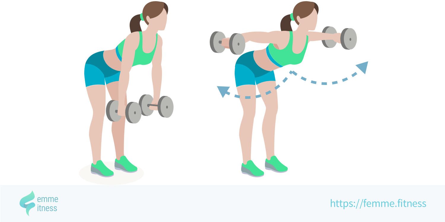 BentOver Raise Élévation latérale corps penché (Haltères & Élastique) · Femme Fitness